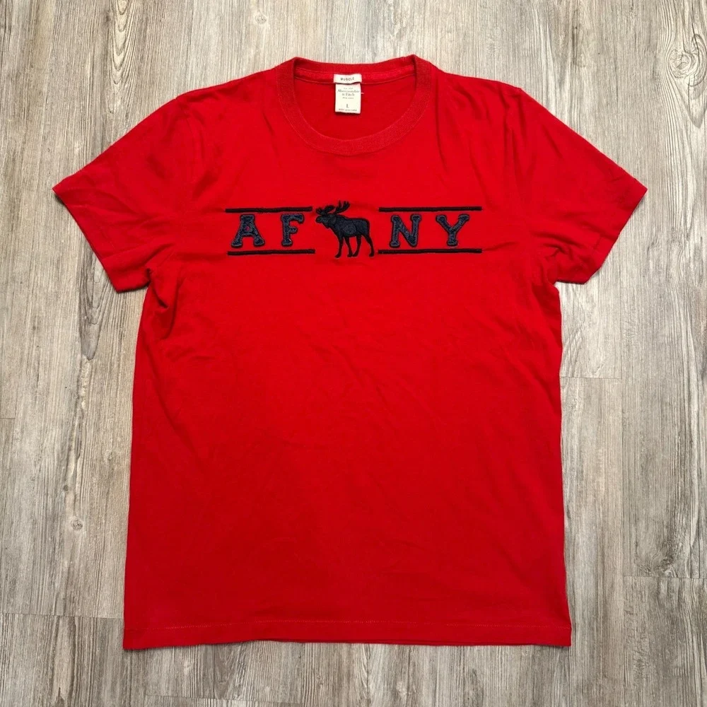 Abercrombie & Fitch Mens Large Y2K Muscle Fit Moose Logo Red Tee Shirt